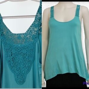 MOON & SKY Teal Crochet Lace Assymetric Camisole Slip Tank Top
